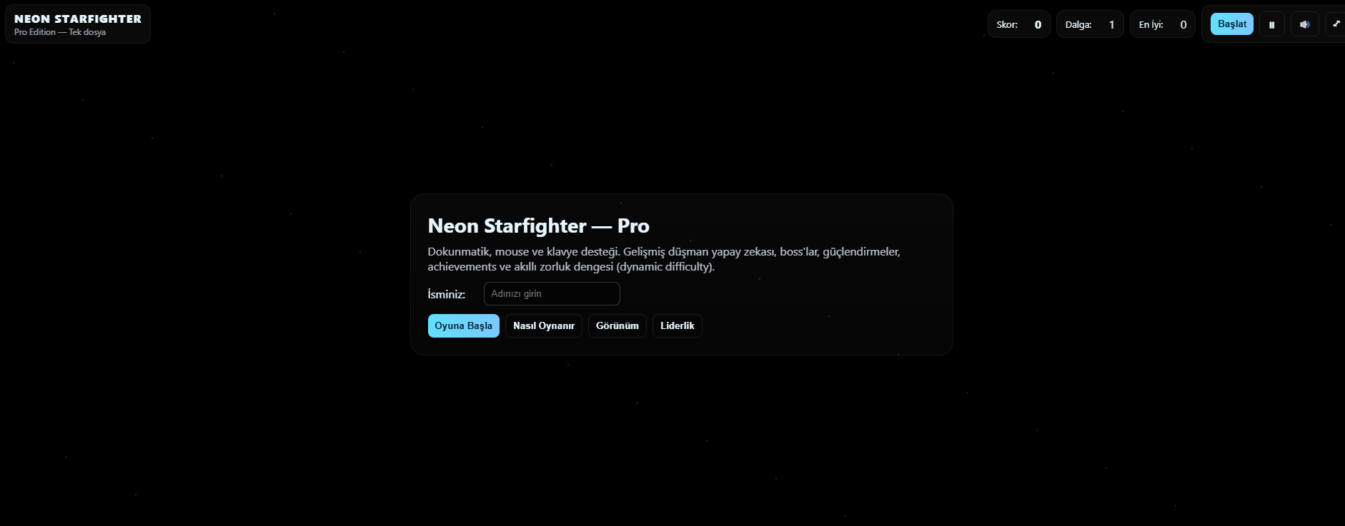 Neon Star Fighter - retro uzay oyunu